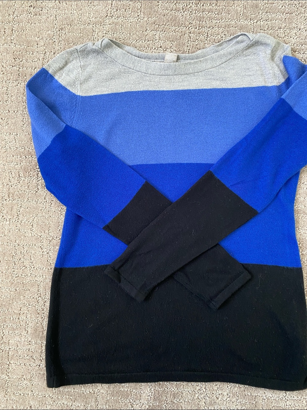 Banana Republic Blue, Black & Gray Striped Crewneck Sweater